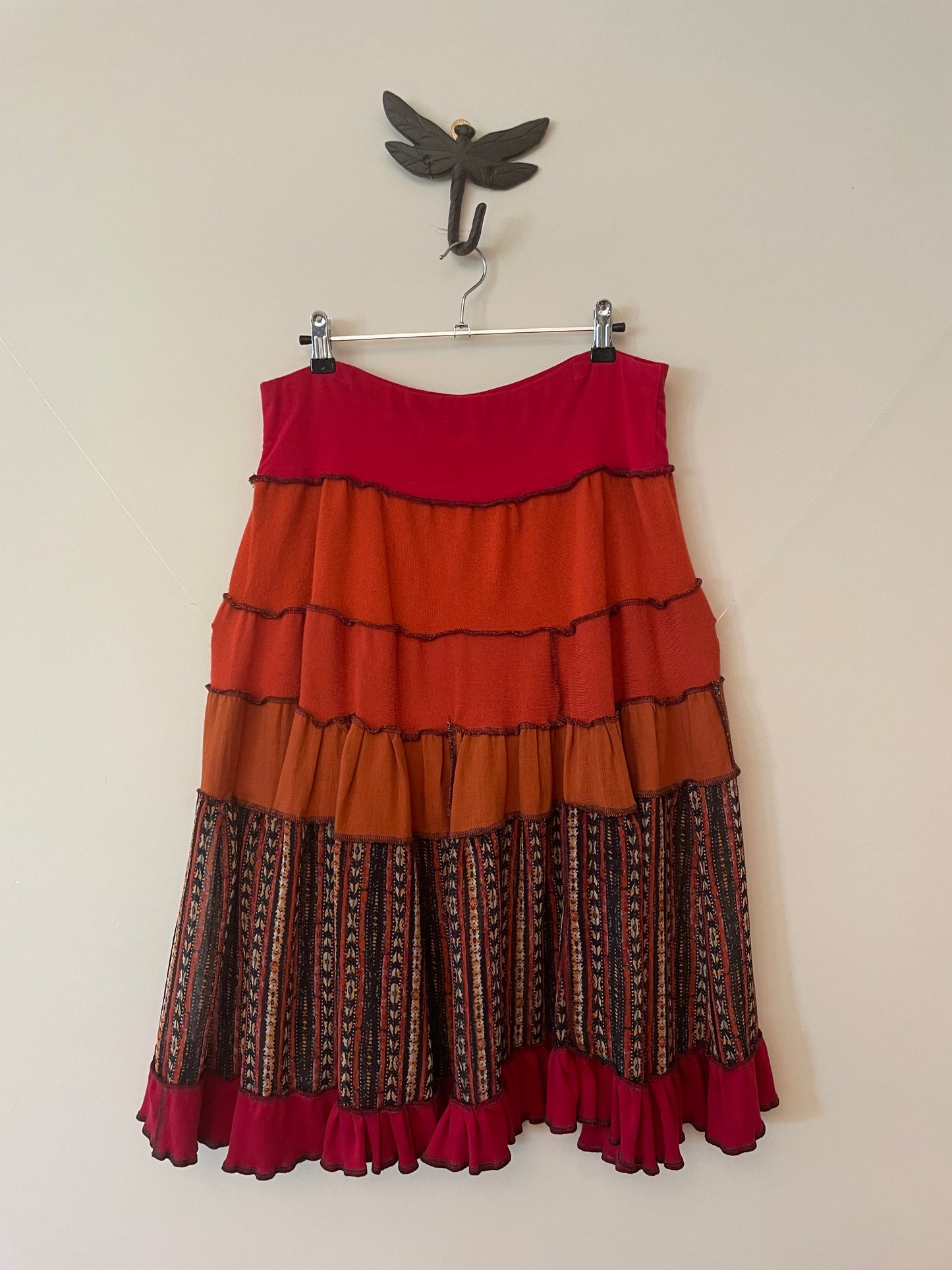 Red and Orange Midi Skirt