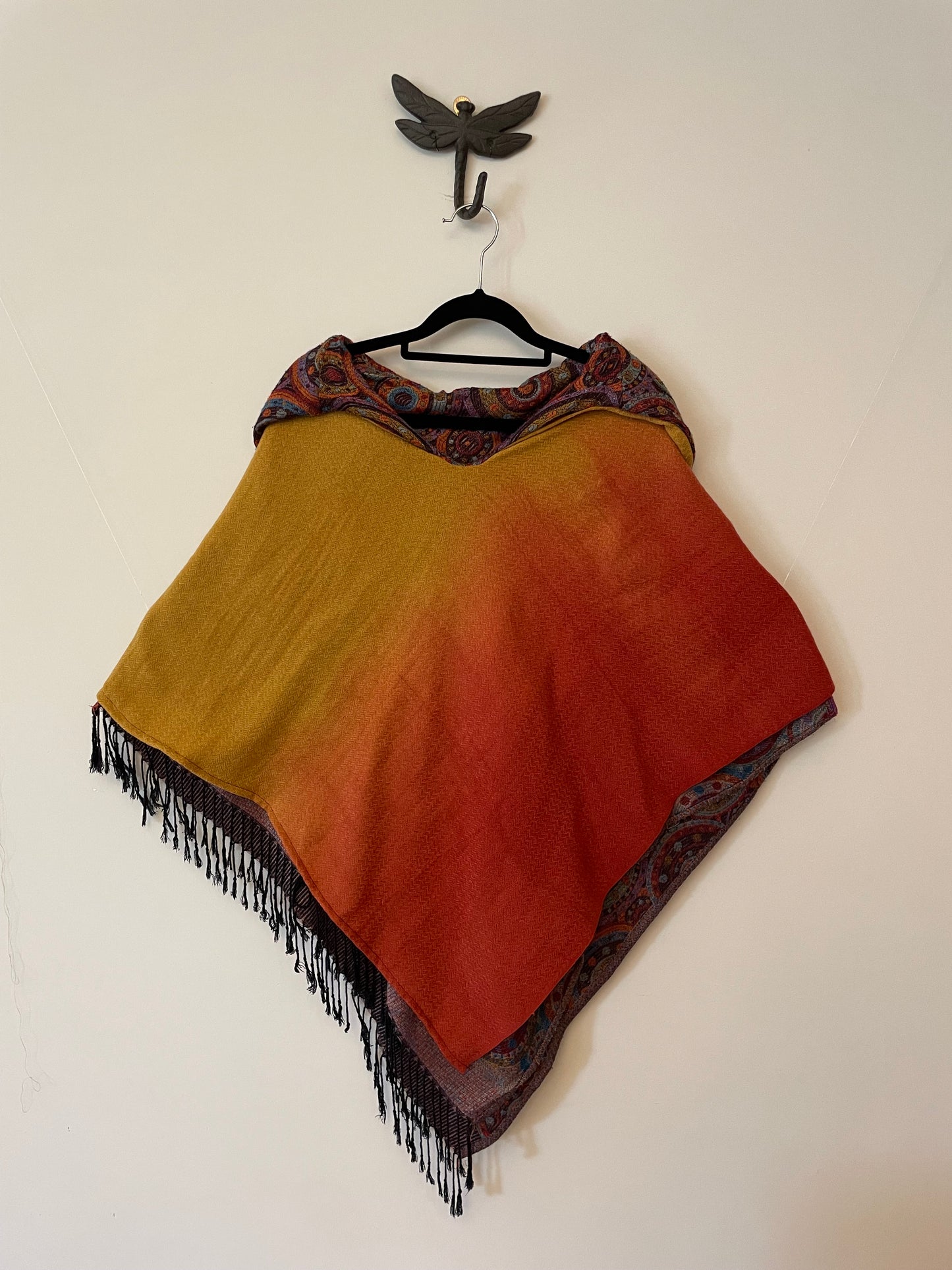 Black and Orange Multicolour Reversible Poncho
