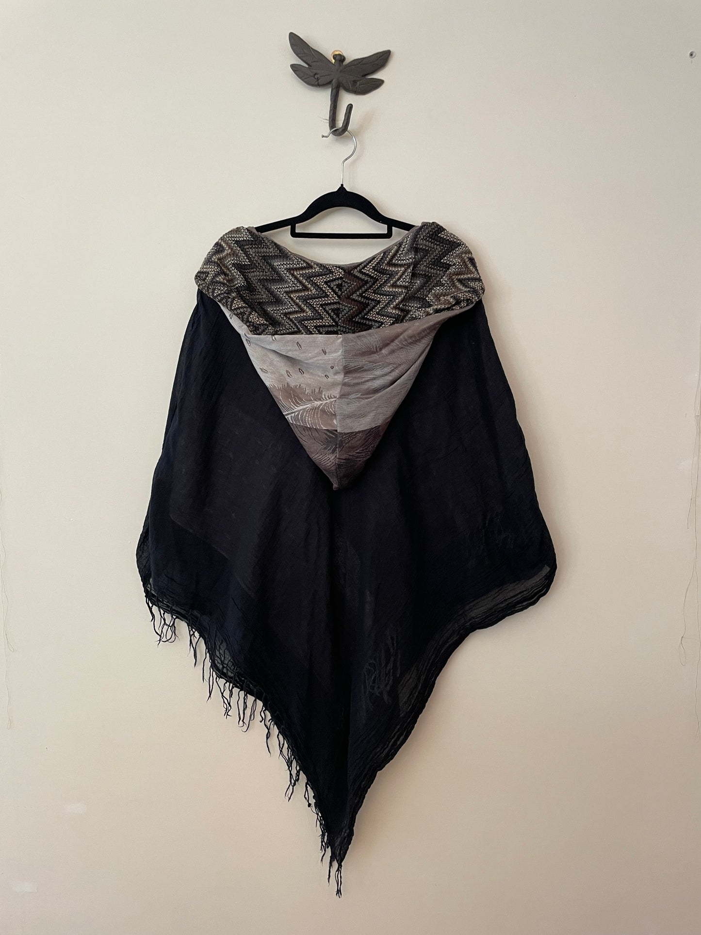 Black and Grey Feather Poncho