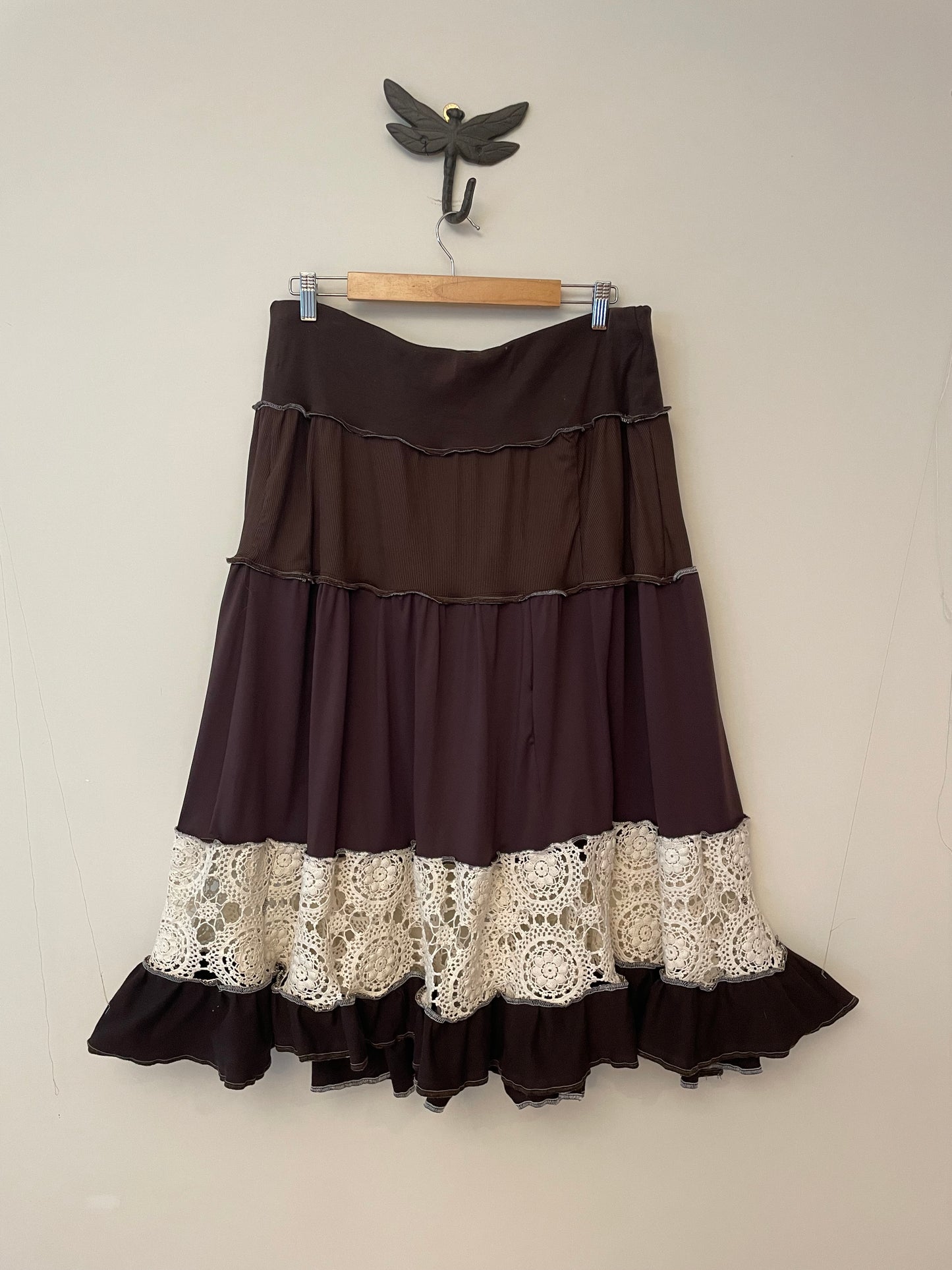 Brown and White Midi Skirt