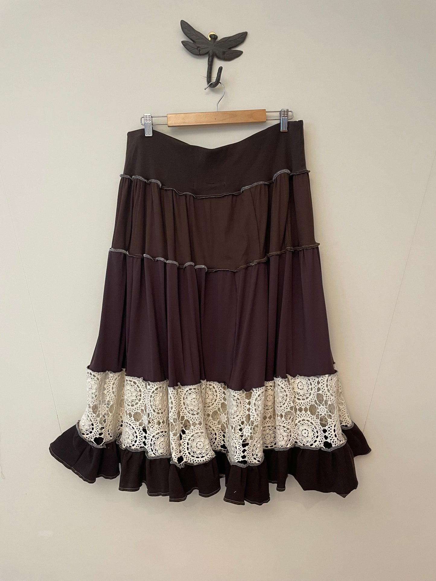 Brown and White Midi Skirt