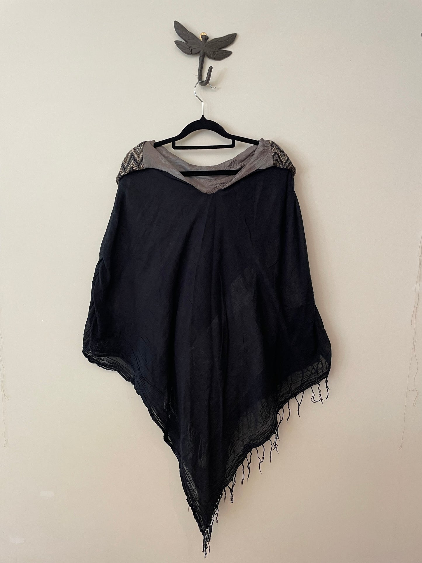 Black and Grey Feather Poncho