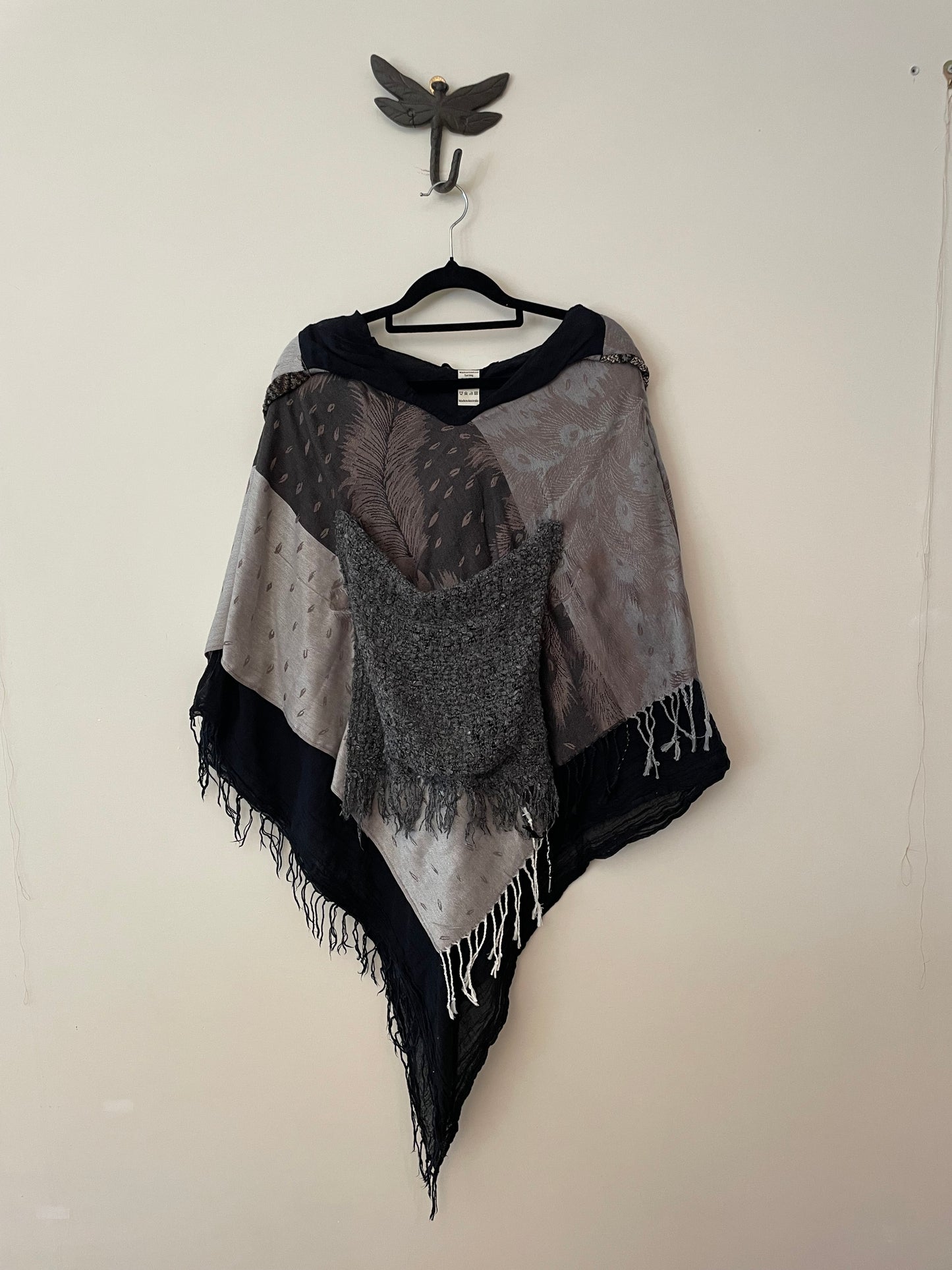 Black and Grey Feather Poncho