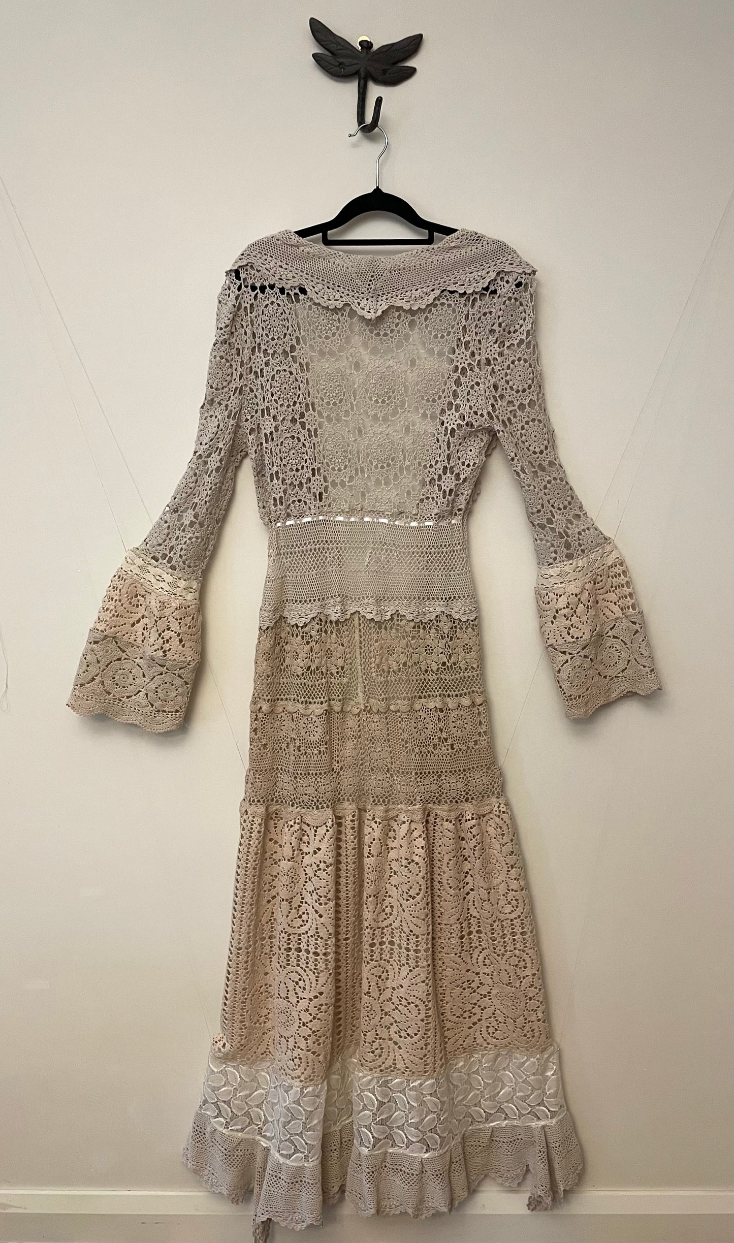 Cream Vintage Crochet and Lace Robe Dress