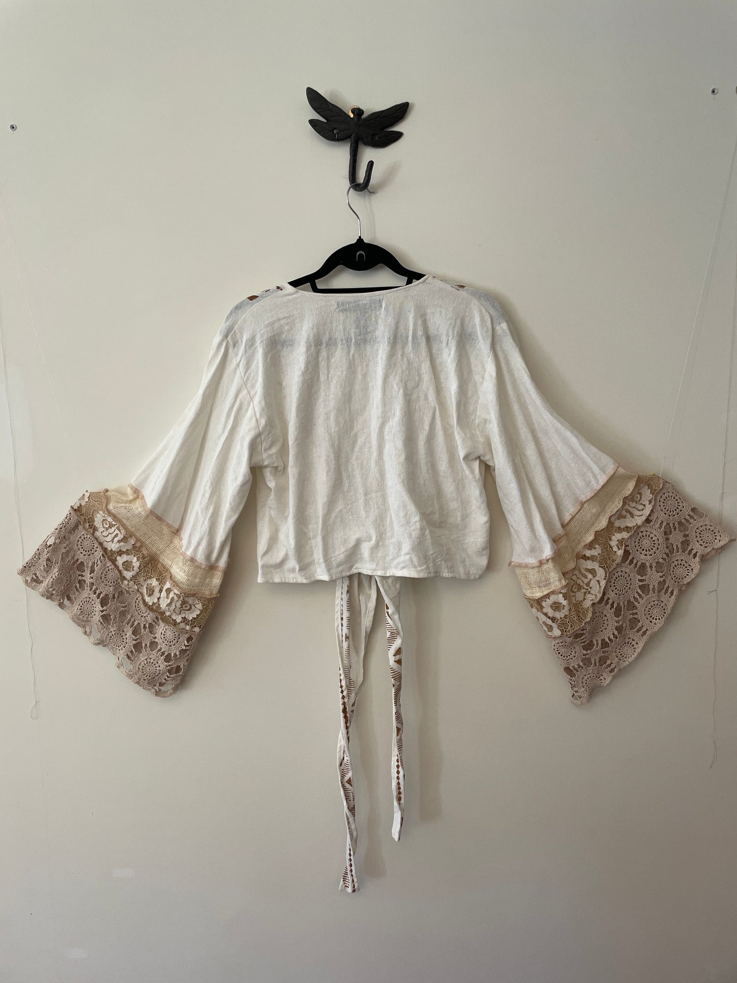 Cream Lace Flare Tie Top