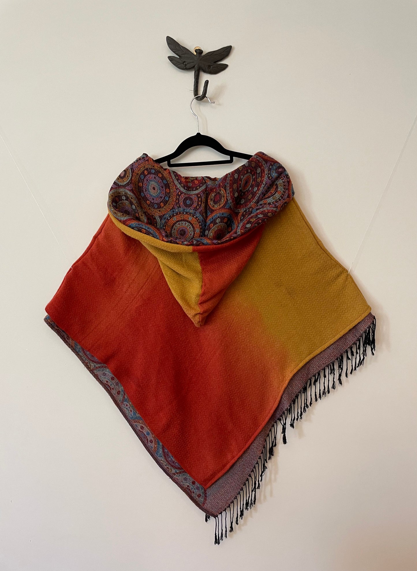 Black and Orange Multicolour Reversible Poncho