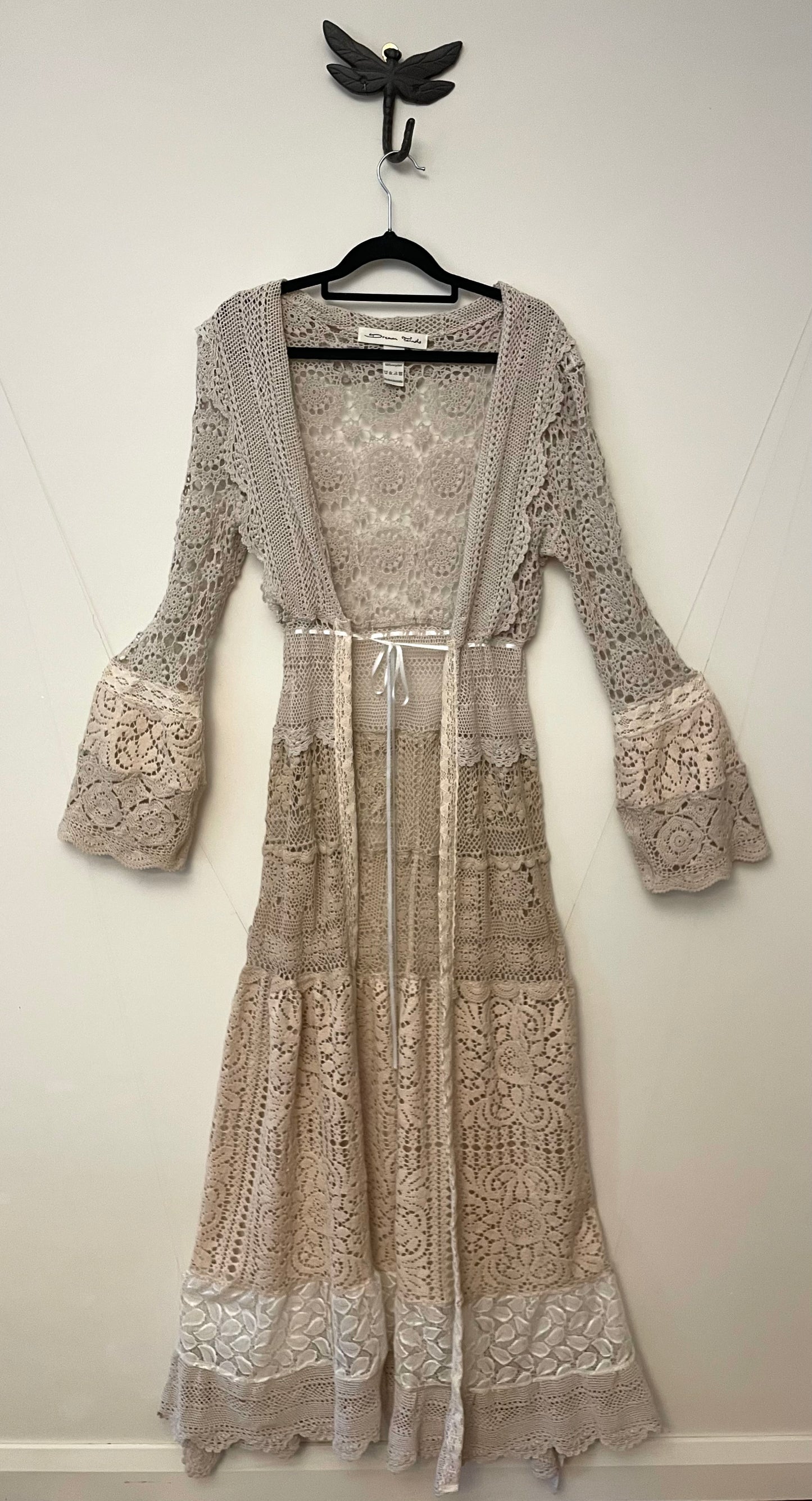 Cream Vintage Crochet and Lace Robe Dress