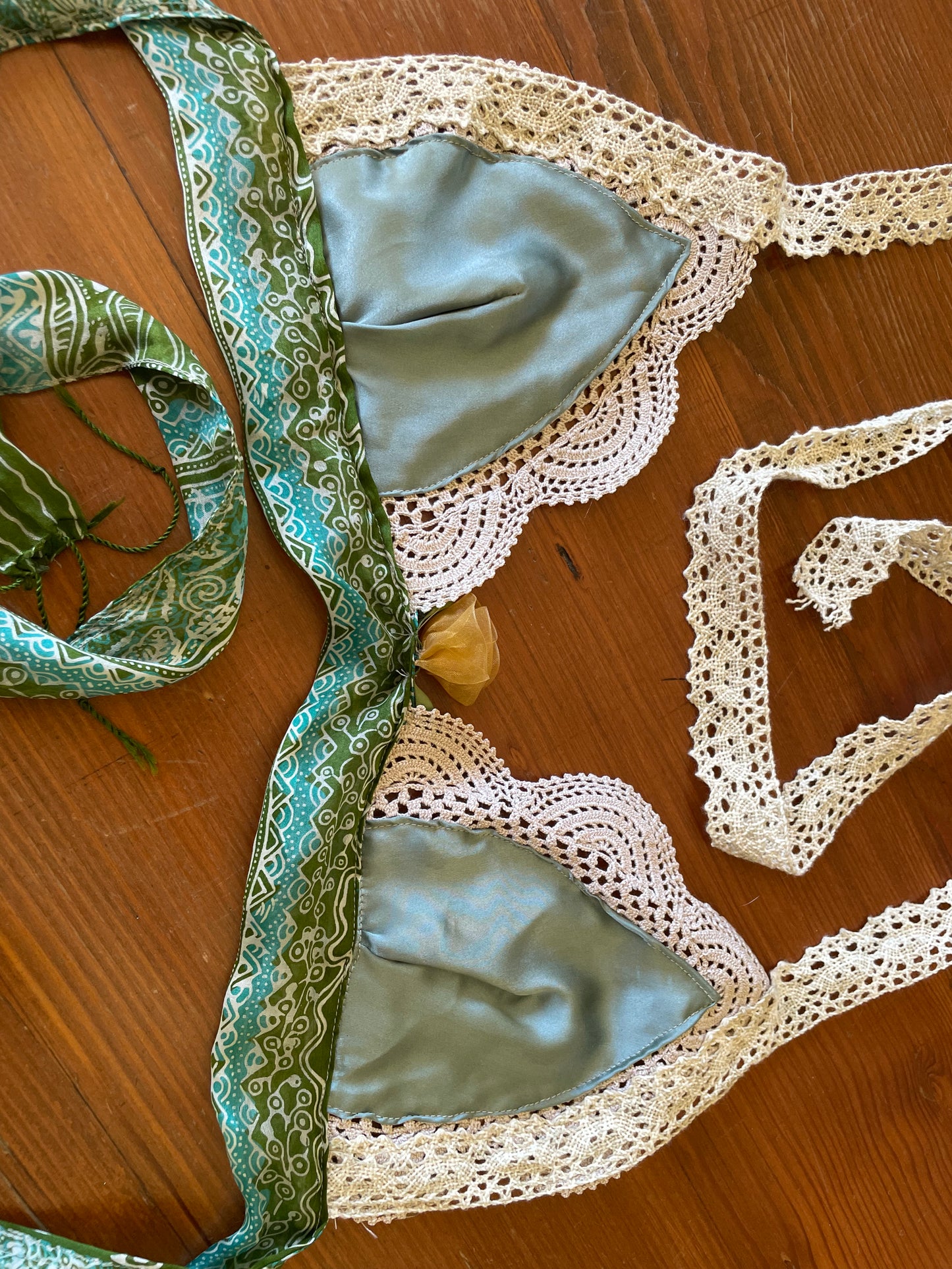 Vintage Crochet and Silk Bralette Top