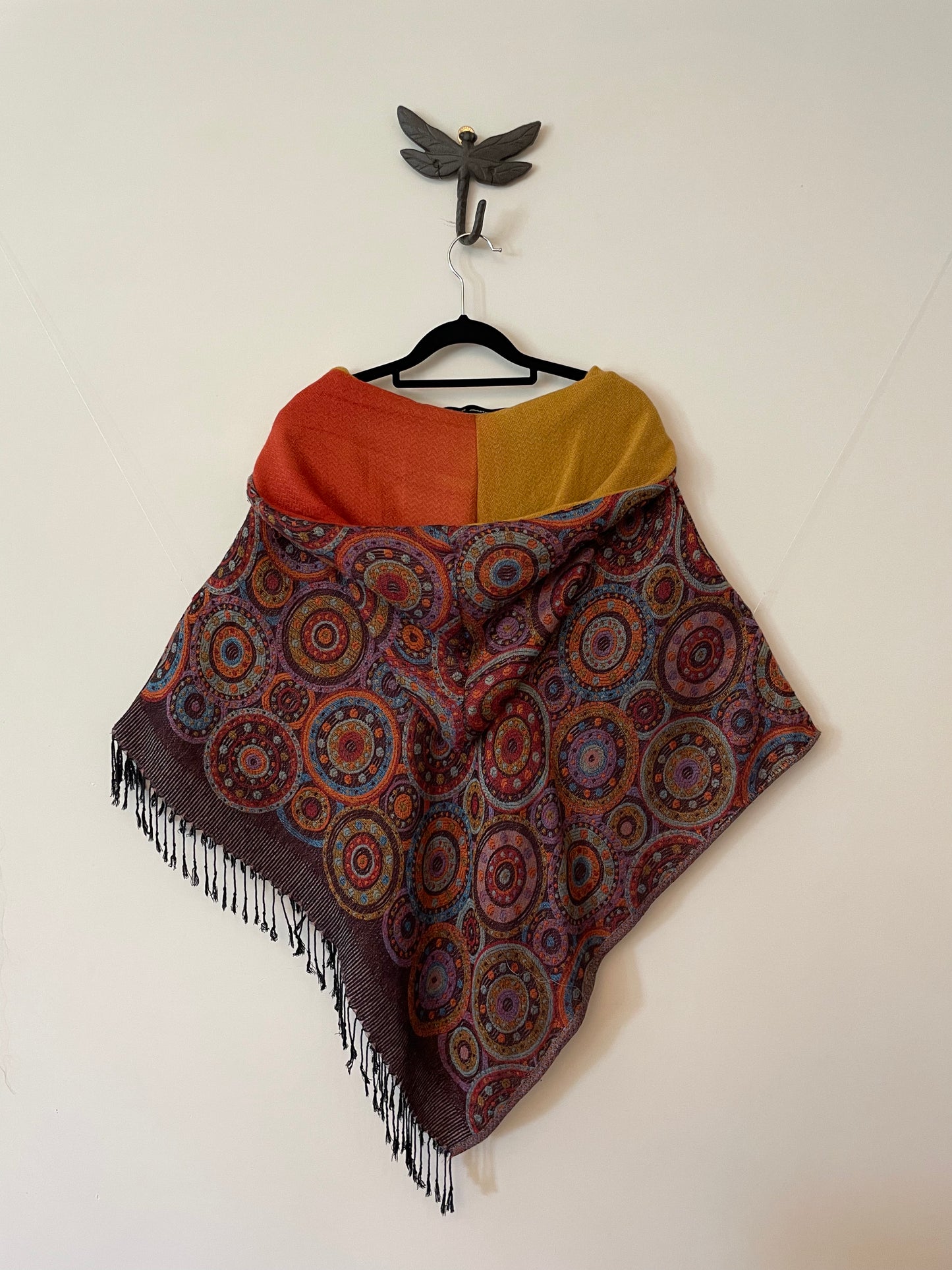 Black and Orange Multicolour Reversible Poncho