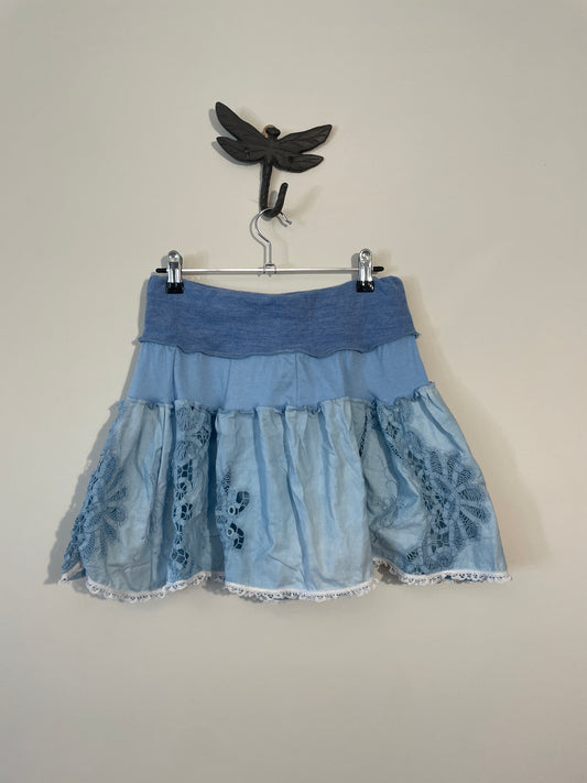 Blue Vintage Lace Mini Skirt