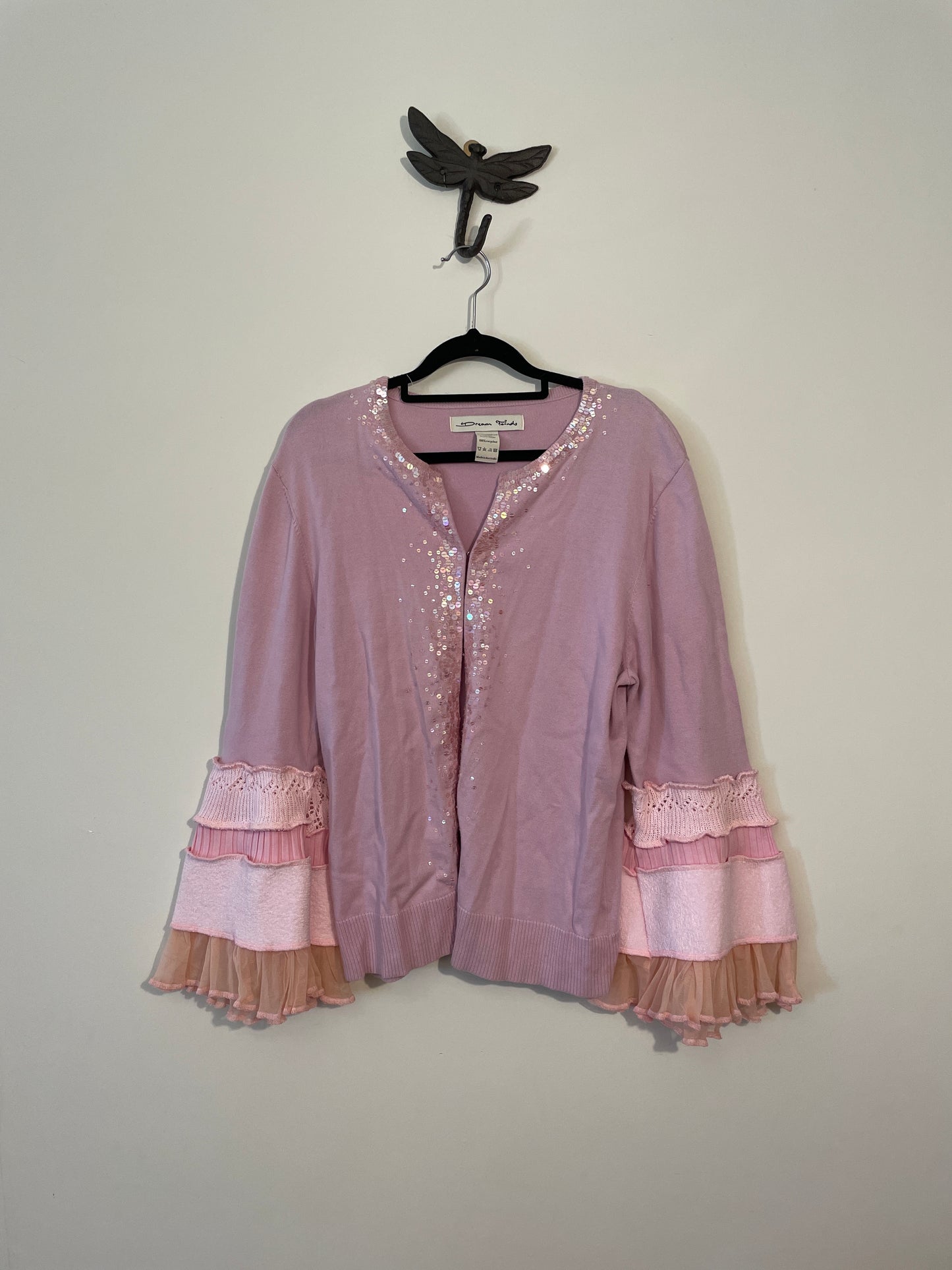 Pink Sequinned Flare Cardigan