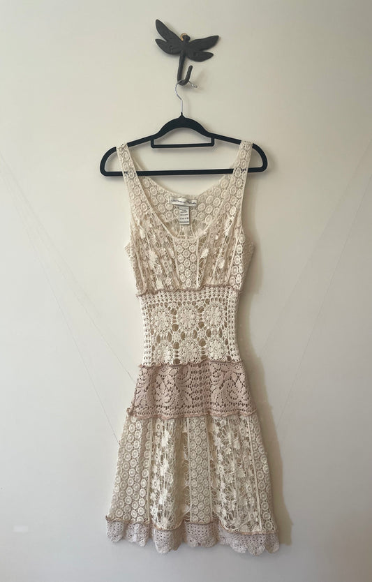 Cream Vintage Crochet and Lace Mini Dress