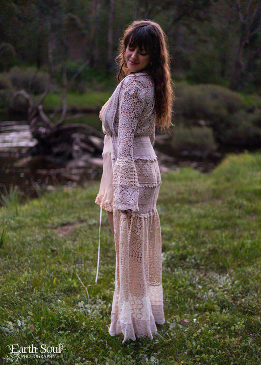 Cream Vintage Crochet and Lace Robe Dress