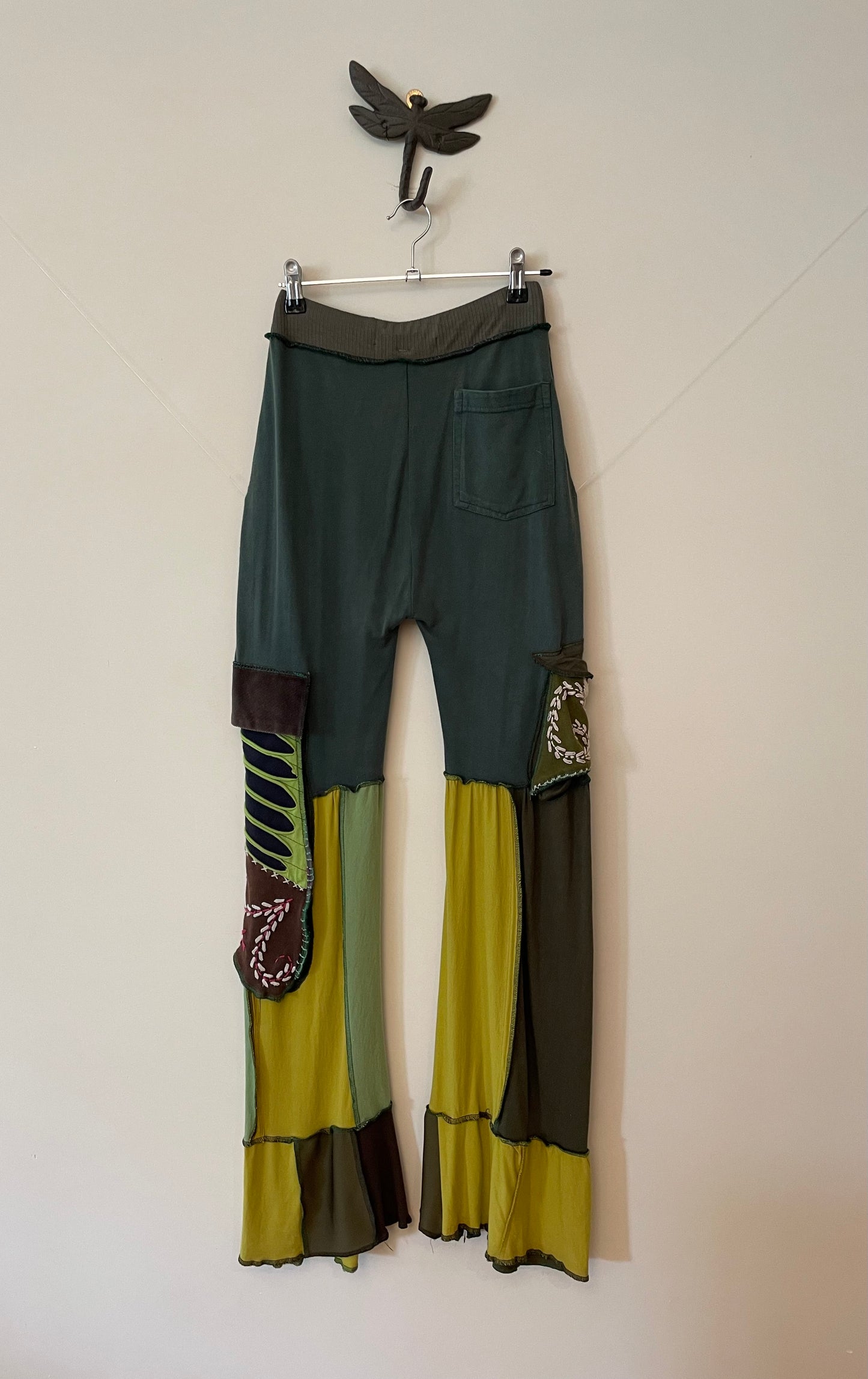 Green and Brown Patchwork Pocket Pant