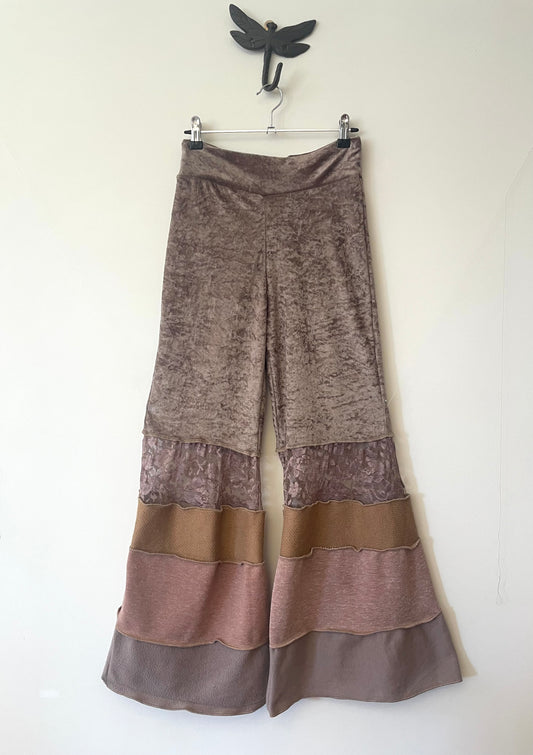 Tan Velvet and Lace Flare Pants