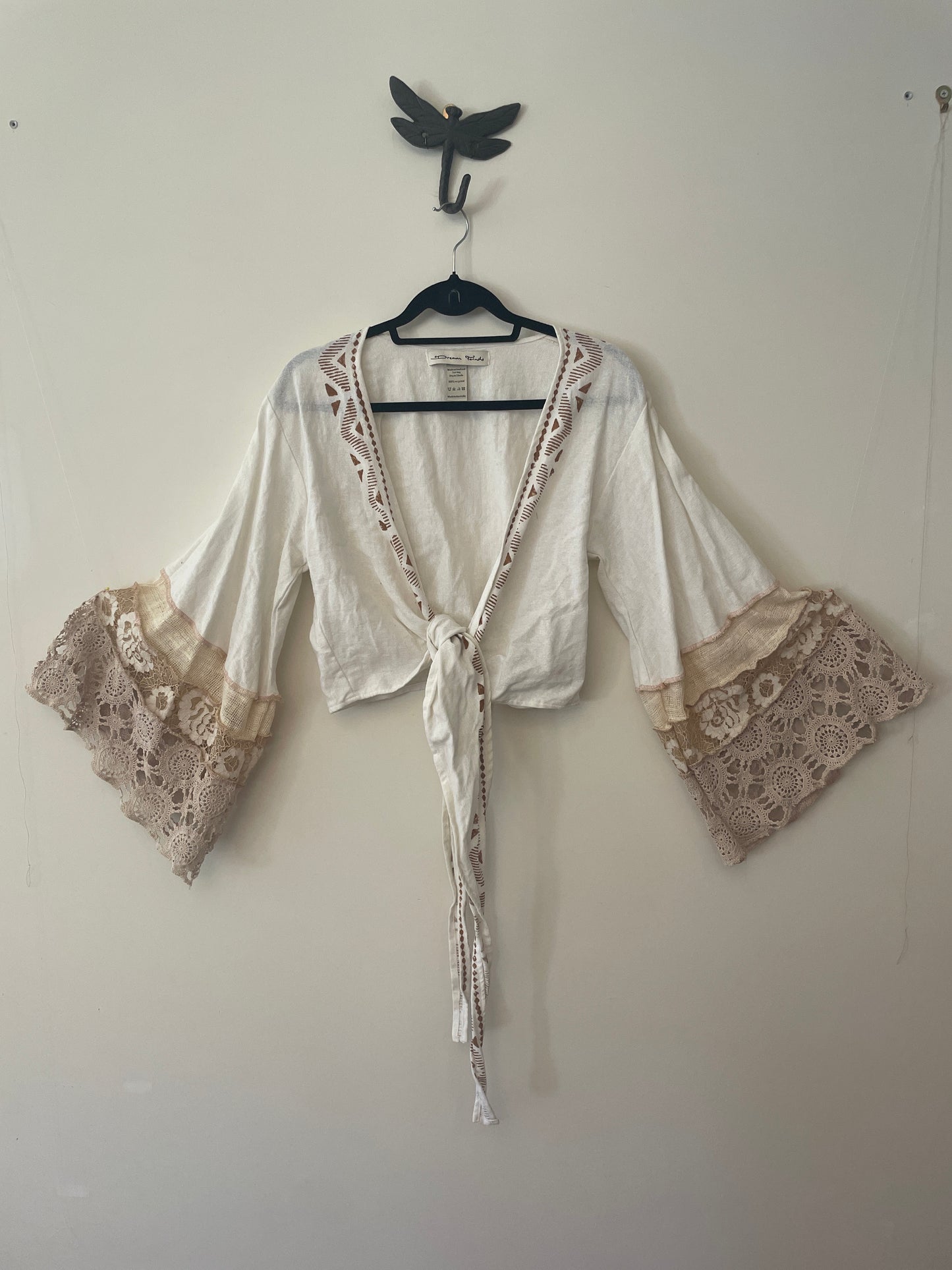 Cream Lace Flare Tie Top
