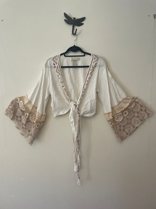 Cream Lace Flare Tie Top