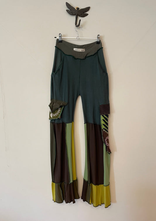 Green and Brown Patchwork Pocket Pant