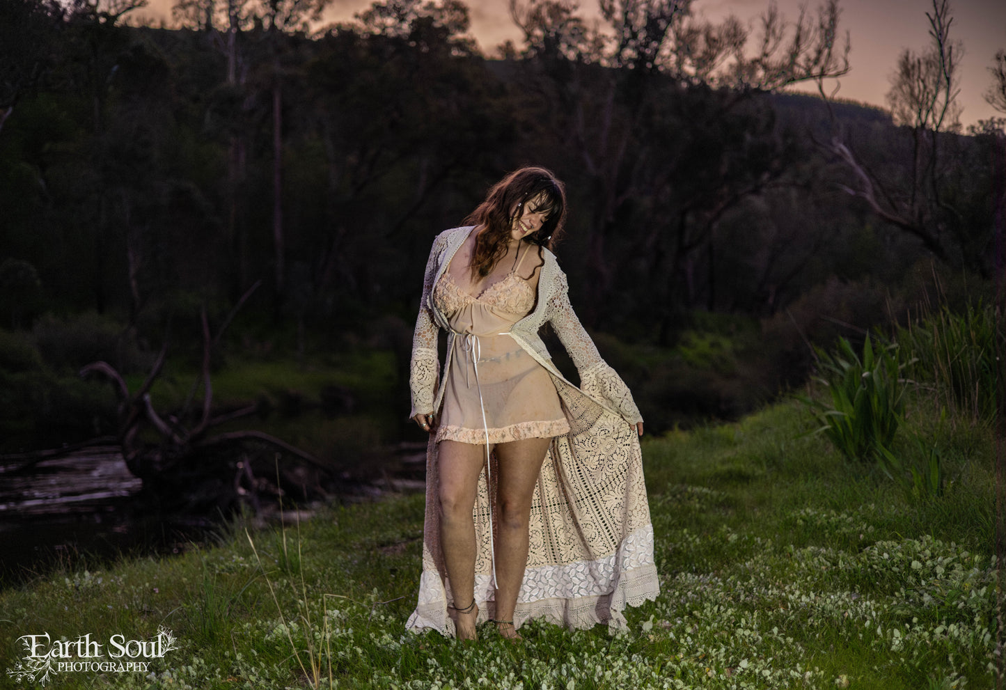 Cream Vintage Crochet and Lace Robe Dress