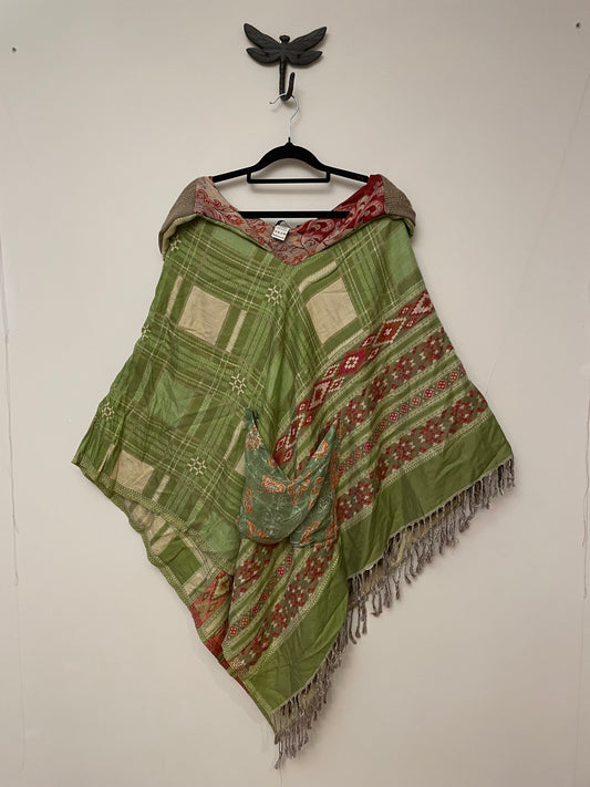Green Beige and Red Poncho