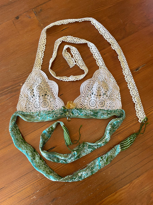 Vintage Crochet and Silk Bralette Top