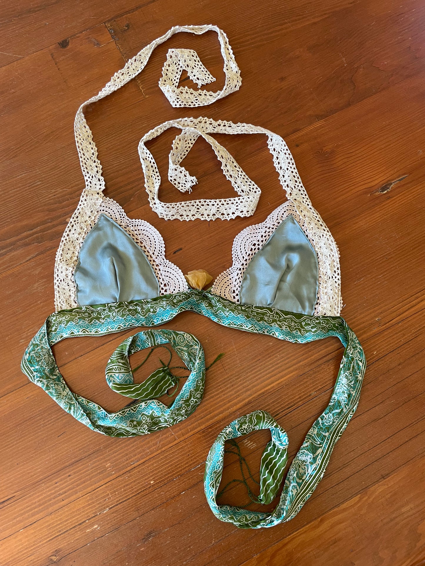 Vintage Crochet and Silk Bralette Top