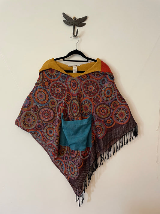 Black and Orange Multicolour Reversible Poncho