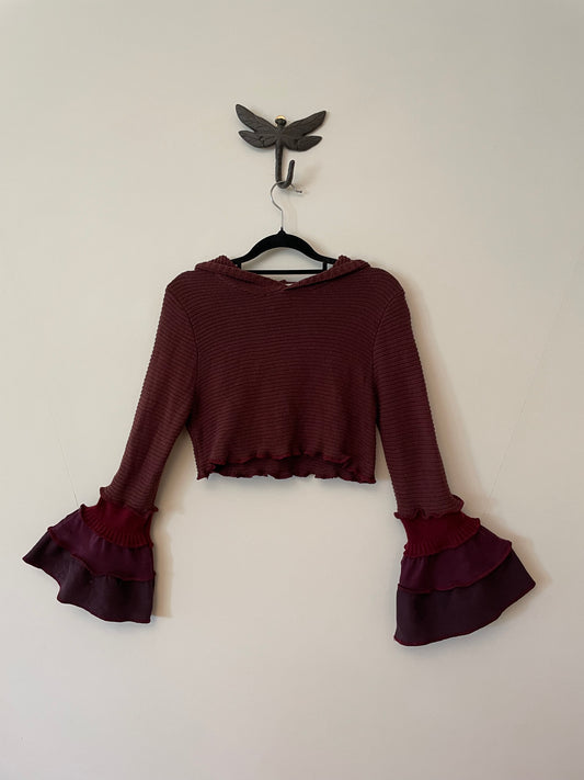 Chocolate and Burgundy Top with Hood